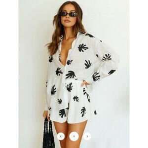 Commense Chill Life Plant Print Shorts Set Sz M